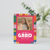 Retro Script Grad Photo Graduation Announcement ポストカード (スタンド正面)