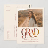 Retro Script Grad Photo Graduation Invitation ポストカード (正面/裏面)