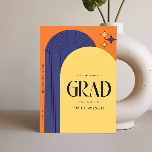 Retro Script Grad Simple Graduation Announcement ポストカード