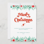 Retro Script Red & Green Merry Christmas シーズンカード (正面)