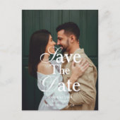 Retro Script Serif Photo Wedding Save The Date 案内ポストカード (正面)