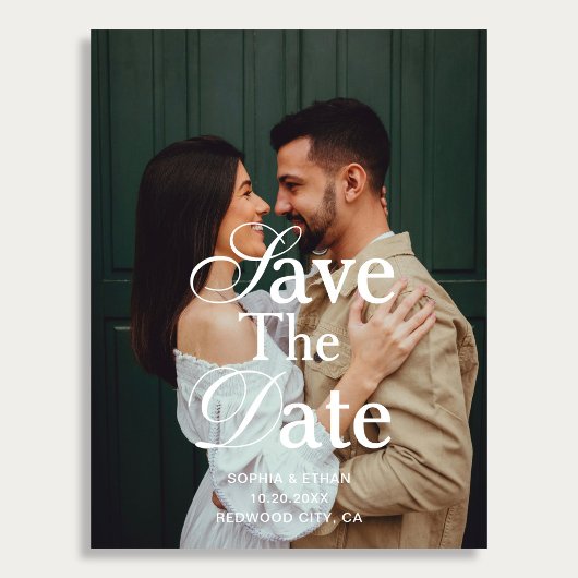 Retro Script Serif Photo Wedding Save The Date 案内ポストカード