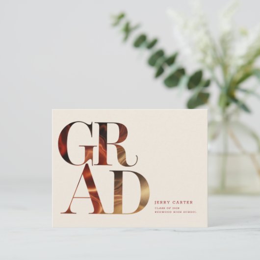 Retro Script Simple High School Grad Graduation ポストカード (スタンド正面)