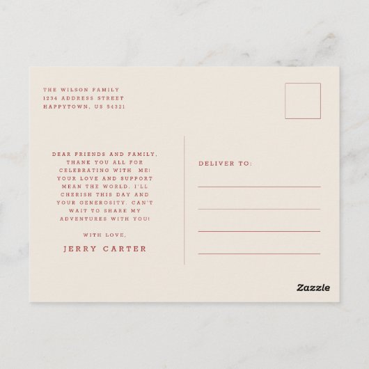 Retro Script Simple High School Grad Graduation ポストカード (裏面)