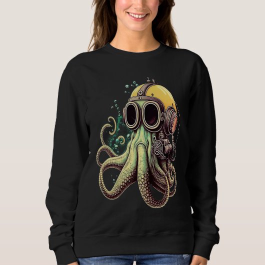 Retro Scuba Diver Weird Octopus Design Octopus Hel スウェットシャツ (正面)