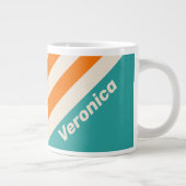 Retro Sea Breeze Vibe Stripes with Name ジャンボコーヒーマグカップ (右)