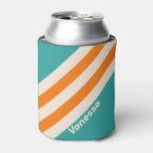 Retro Sea Breeze Vibe Stripes with Name 缶クーラー (缶正面)