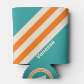 Retro Sea Breeze Vibe Stripes with Name 缶クーラー (裏面)