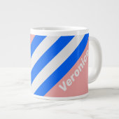 Retro Sea Kiss Stripes with Name ジャンボコーヒーマグカップ (正面右)