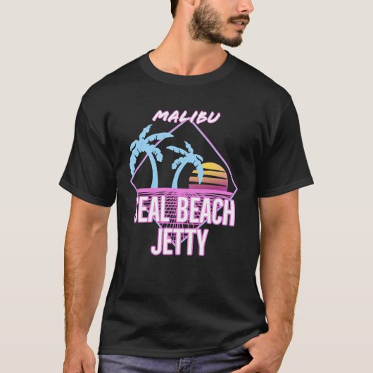 Retro Seal Beach Jetty Malibu Tシャツ (正面)