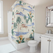 Retro seamless tropical island pattern on light be シャワーカーテン (インサイチュ)