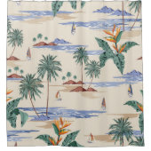 Retro seamless tropical island pattern on light be シャワーカーテン (正面)