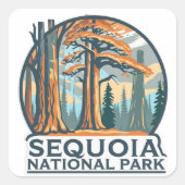 retro Sequoia National Park Giant Sequoia Trees スクエアシール (正面)