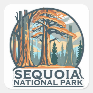 retro Sequoia National Park Giant Sequoia Trees スクエアシール