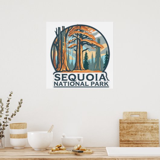 retro Sequoia National Park Giant Sequoia Trees ポスター (キッチン)