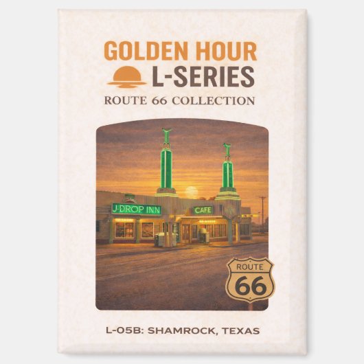 Retro Shamrock Texas Route 66 Landmark Art マグネット (正面)