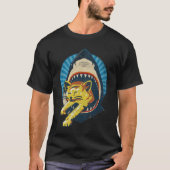 Retro Shark Eating Cat Ocean Predator Attack Anima Tシャツ (正面)