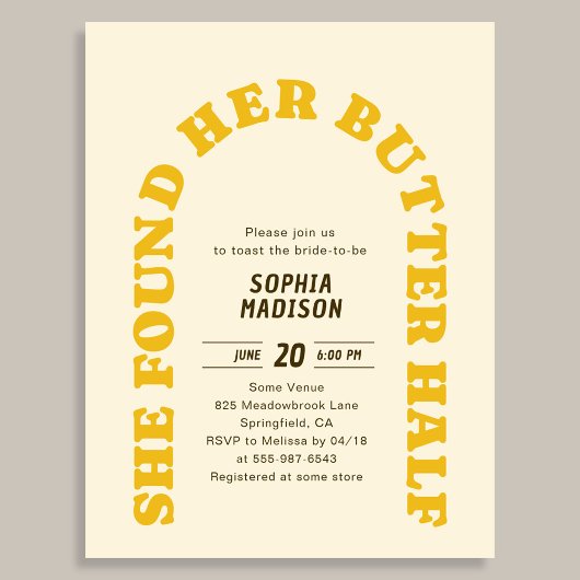Retro She Found Her Butter Half Bridal Shower インビテーションポストカード