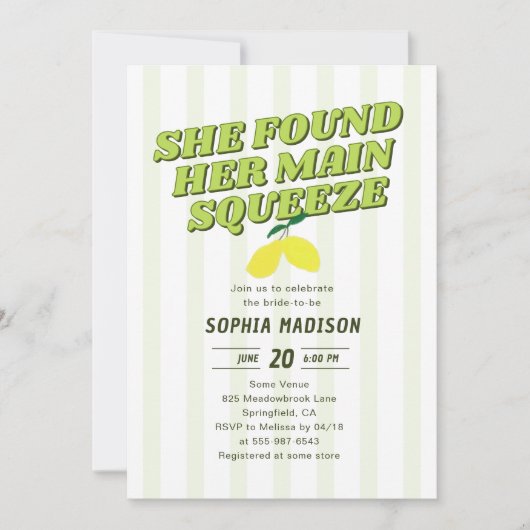 Retro She Found Her Main Squeeze Bridal Shower 招待状 (正面)