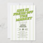 Retro She Is Fresh Off The Market Bridal Shower 招待状 (正面)