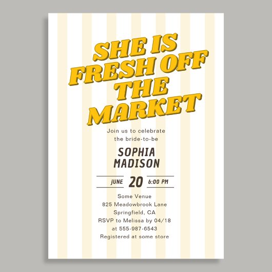 Retro She Is Fresh Off The Market Bridal Shower 招待状