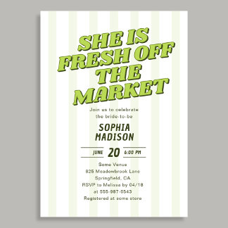 Retro She Is Fresh Off The Market Bridal Shower 招待状