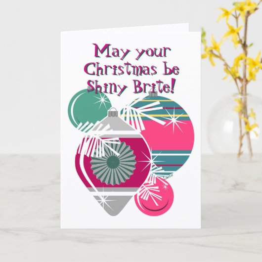 Retro Shiny Brite Ornaments Christmas カード (黄色い花)