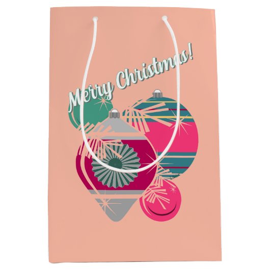 Retro Shiny Brite Ornaments Christmas ミディアムペーパーバッグ (正面)