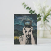 Retro Shocking Television Woman surreal ポストカード (スタンド正面)