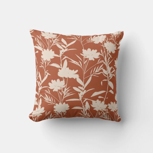 Retro silhouette meadow flowers seamless pattern i クッション (正面)