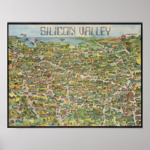 Retro Silicone Valley Map ポスター