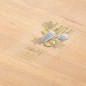 Retro Silver and Gold Ornaments Christmas Party アクリル招待状 (レイダウン)