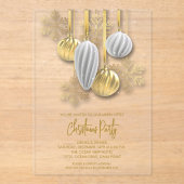 Retro Silver and Gold Ornaments Christmas Party アクリル招待状 (正面)
