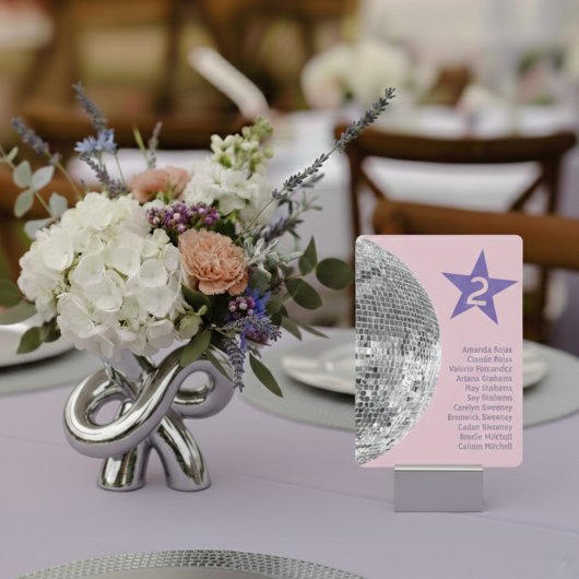 Retro Silver Disco Wedding Table Seating Card セーブザデート