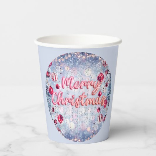 Retro Silver, Pink & Red Merry Christmas 紙コップ (裏面)