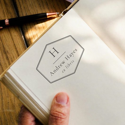 Retro Simple Frame Modern Monogram Ex Libris Book セルフインキングスタンプ