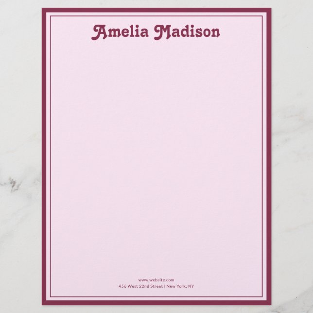 Retro Simple Pink Letterhead レターヘッド (正面)