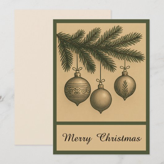 Retro Simple Trendy Christmas Ball Rustic シーズンカード (正面/裏面)