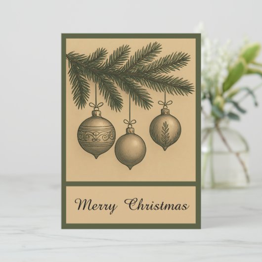 Retro Simple Trendy Christmas Ball  Rustic  シーズンカード (スタンド正面)