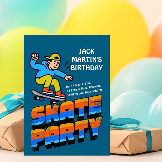 Retro Skateboard Birthday Invitation 招待状