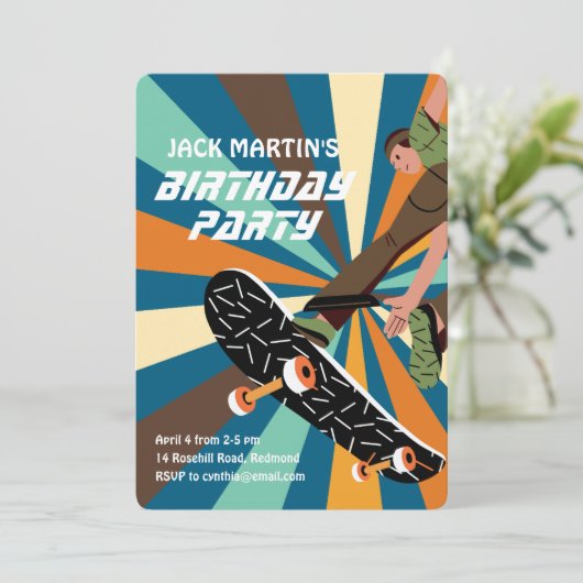 Retro Skateboard Birthday Invitation 招待状 (スタンド正面)