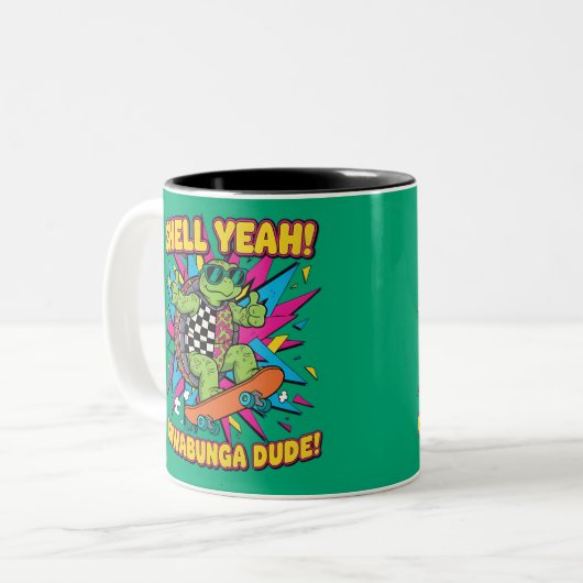 Retro Skateboarding Turtle Mug – Funny Shell Yeah  ツートーンマグカップ (正面左)
