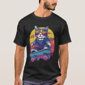 Retro Skater Katze Mit Sonnenbrille Cooles Skatebo Tシャツ (正面)