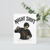 Retro Skeleton Barista Night Shift Coffee Co ポストカード (スタンド正面)