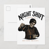 Retro Skeleton Barista Night Shift Coffee Co ポストカード (正面/裏面)