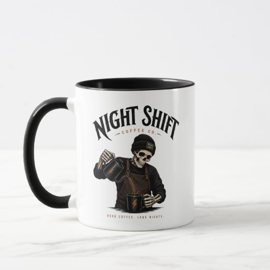 Retro Skeleton Barista Night Shift Coffee Co マグカップ (左)