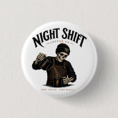 Retro Skeleton Barista Night Shift Coffee Co 缶バッジ (正面)