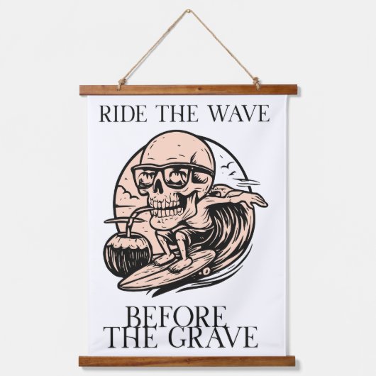 Retro Skeleton Surfing Ride The Wave Before  吊り下げ型タペストリー (正面)