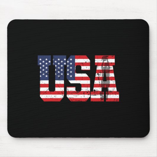 Retro Sketll Player Silhouette American Flag Usa  マウスパッド (正面)