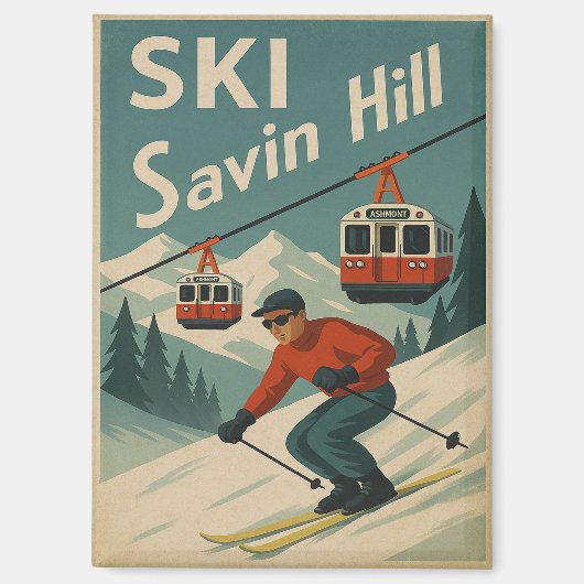 Retro Ski Savin Hill マグネット (正面)